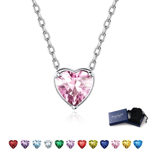 Women 925 Sterling Silver Birthstone Love Heart Necklace, Jewelry Gifts for Women Mom