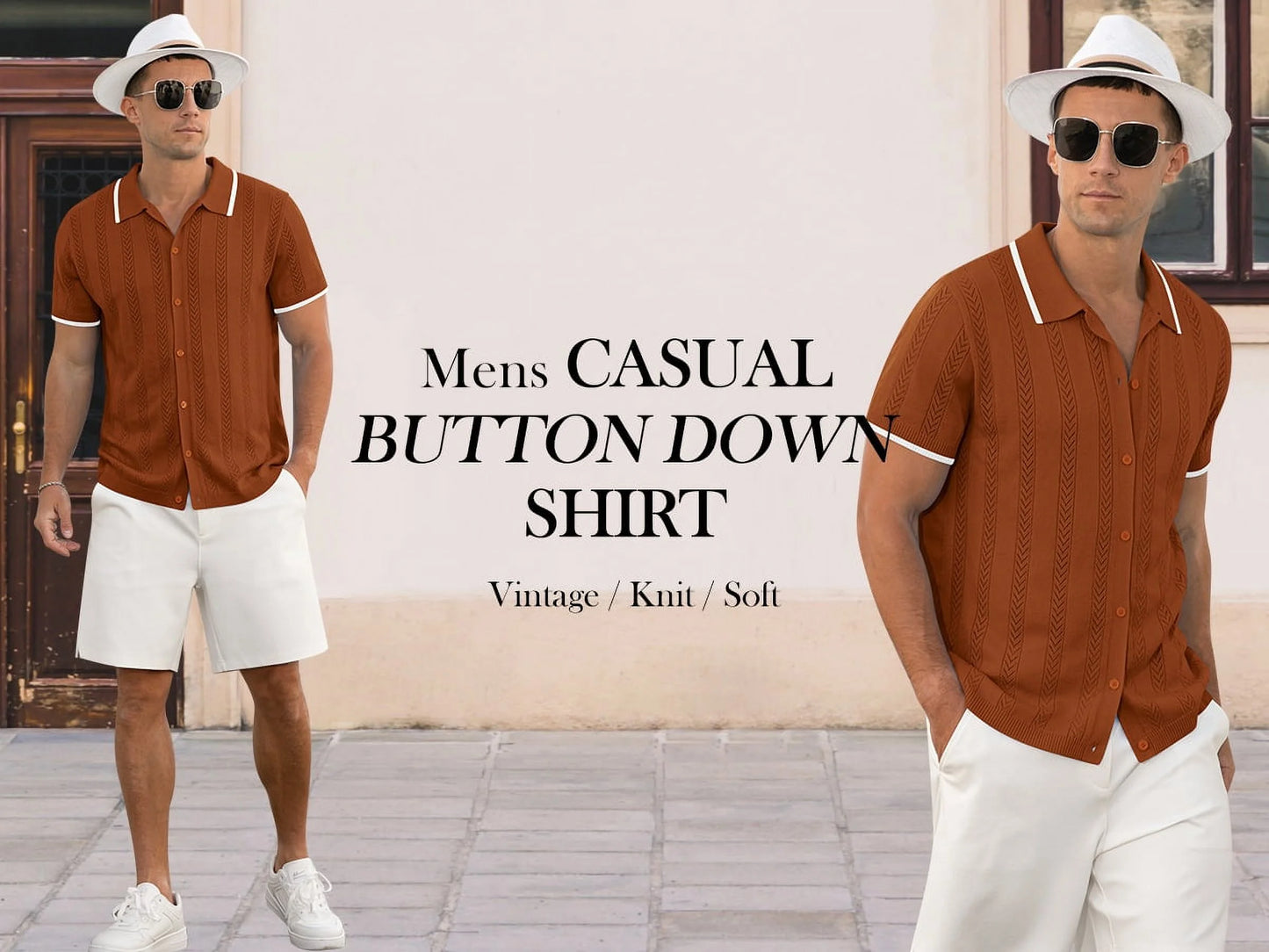 Men'S Casual Button down Shirt Short Sleeve Vintage Clothes Knit Polo Shirts Summer Beach Shirts