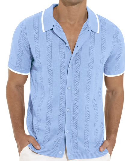 Men'S Casual Button down Shirt Short Sleeve Vintage Clothes Knit Polo Shirts Summer Beach Shirts