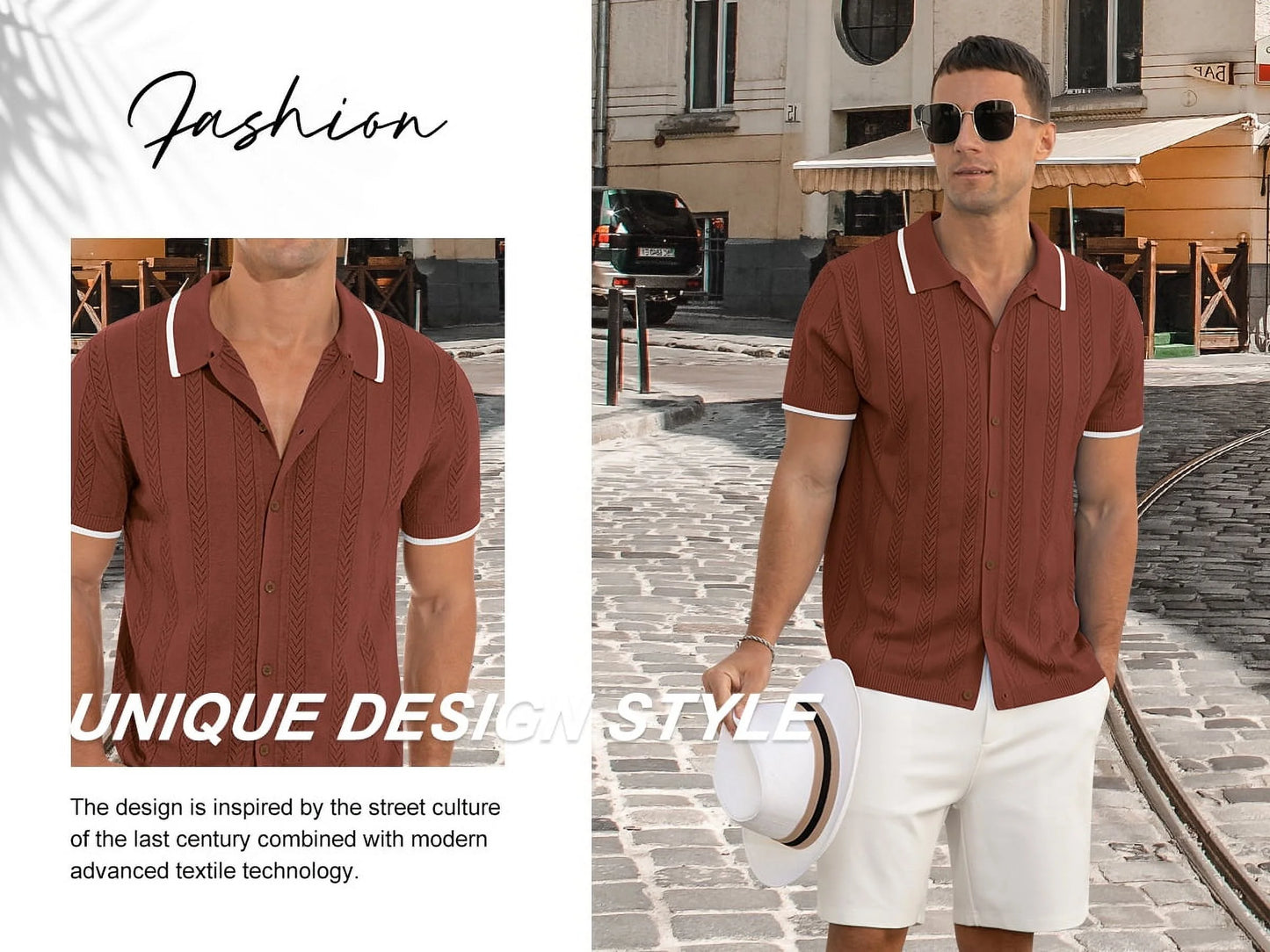 Men'S Casual Button down Shirt Short Sleeve Vintage Clothes Knit Polo Shirts Summer Beach Shirts